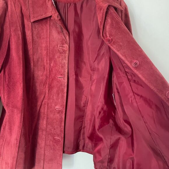 Vintage Suede Jacket Maroon Red Button Up Leather - Picture 6 of 11